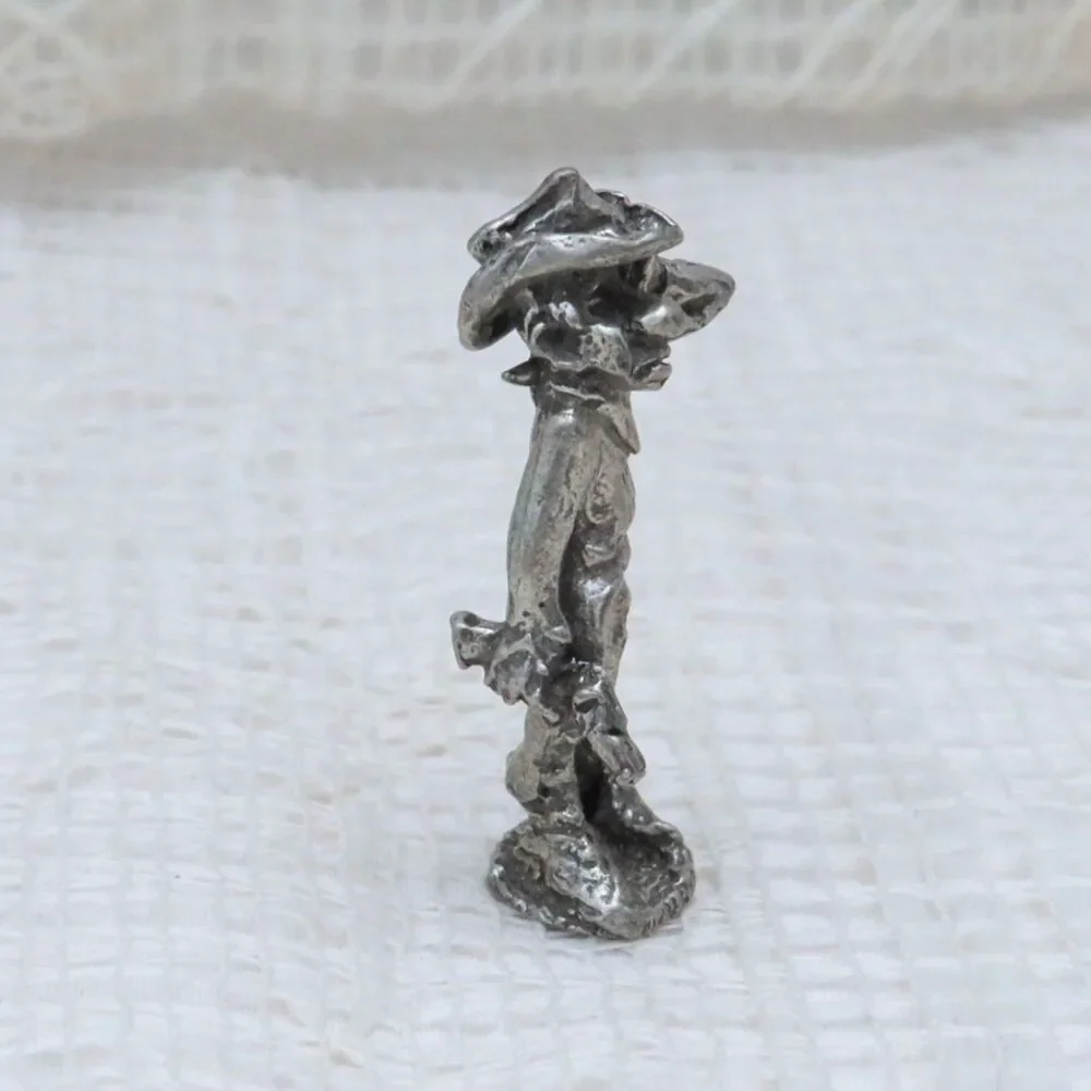 Vintage Pewter Cowboy Figurine Frustrated Cowboy Western Decor Miniature Statue